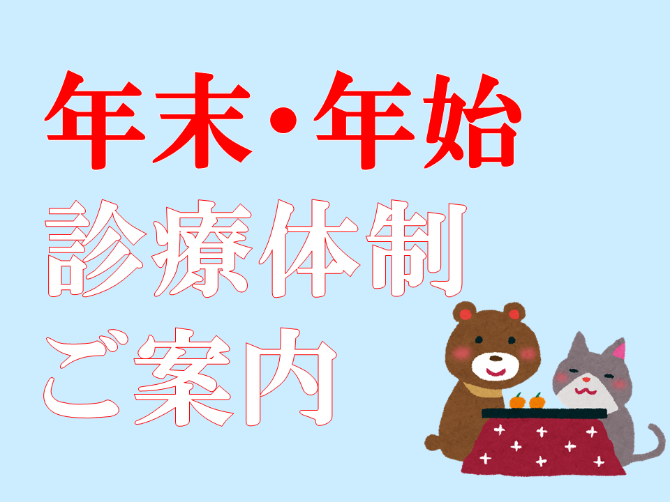 【年末年始 診療日のご案内】12月29日（金）まで診療しています。
